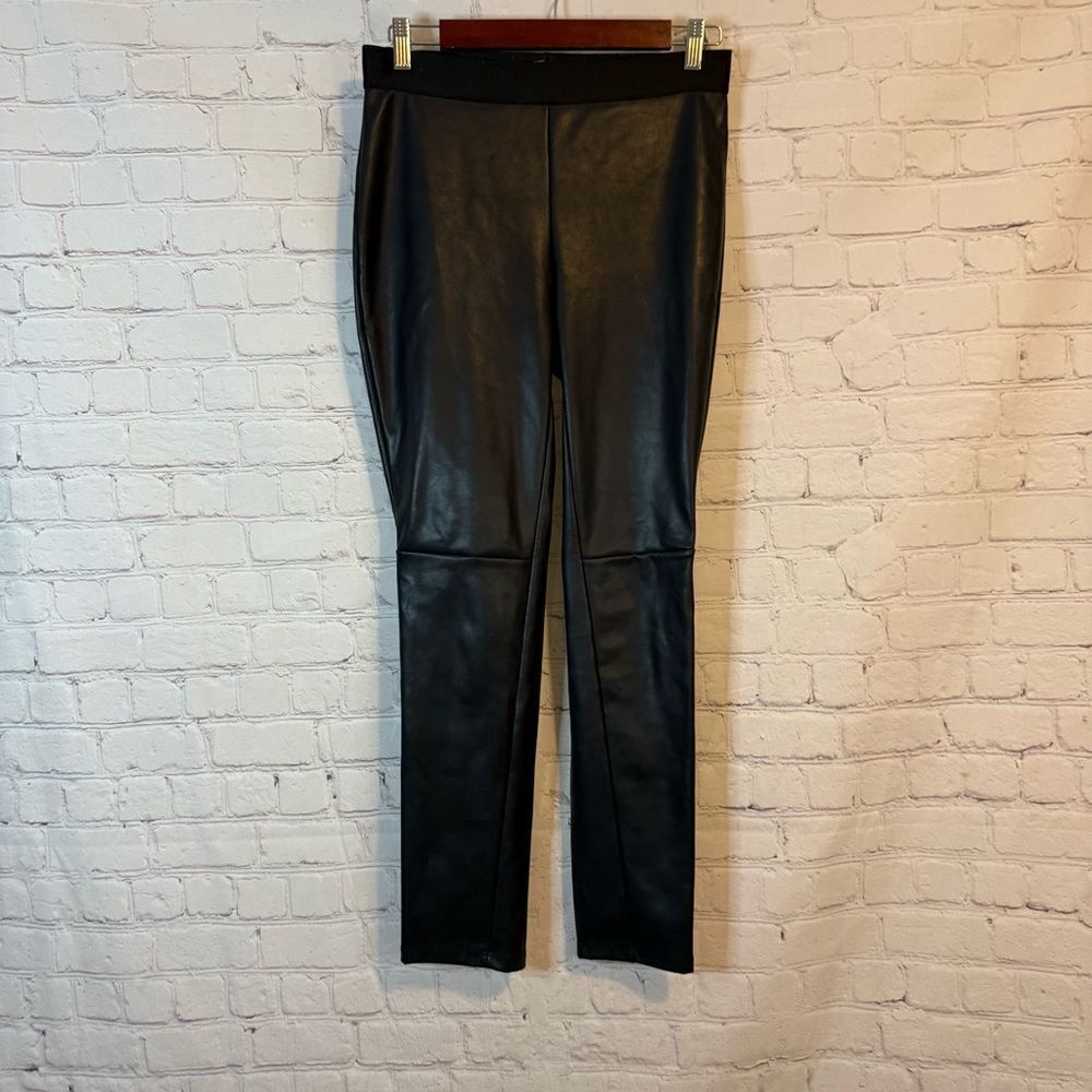 Emerson Fry Vegan Leather Leggings Pants Pull On Skinny Black Faux High Rise